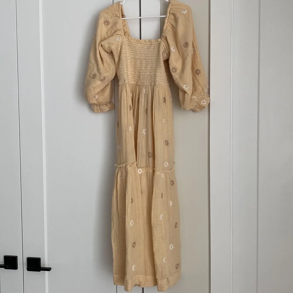 Free People Pale Yellow Floral Embroidered Maxi Dress